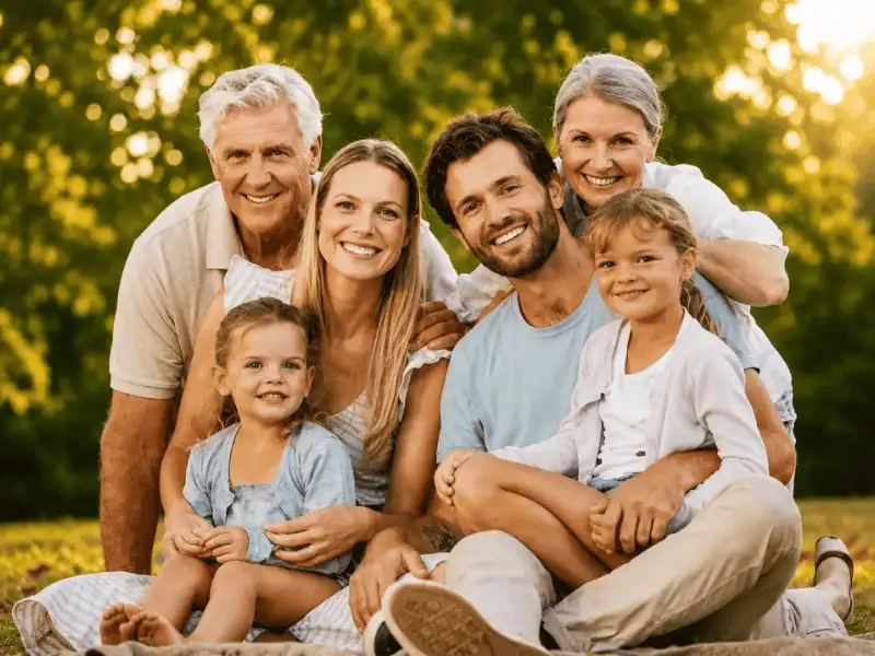 Happy multigenerational family enjoying time together, representing family life insurance protection.