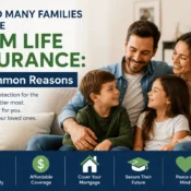Happy family together at home representing the financial protection, affordability, and peace of mind provided by term life insurance.
