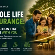 Family protected by whole life insurance, illustrating lifelong coverage, cash value growth, and financial security.